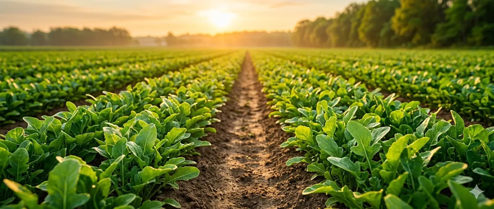 Lush organic farm at dawn